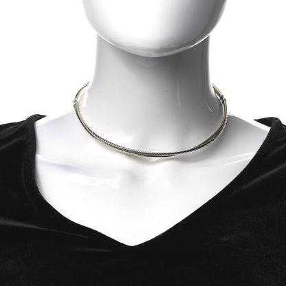 David Yurman Sterling Silver 18K Yellow Gold Crossover Cable Choker Necklace 2 of 5