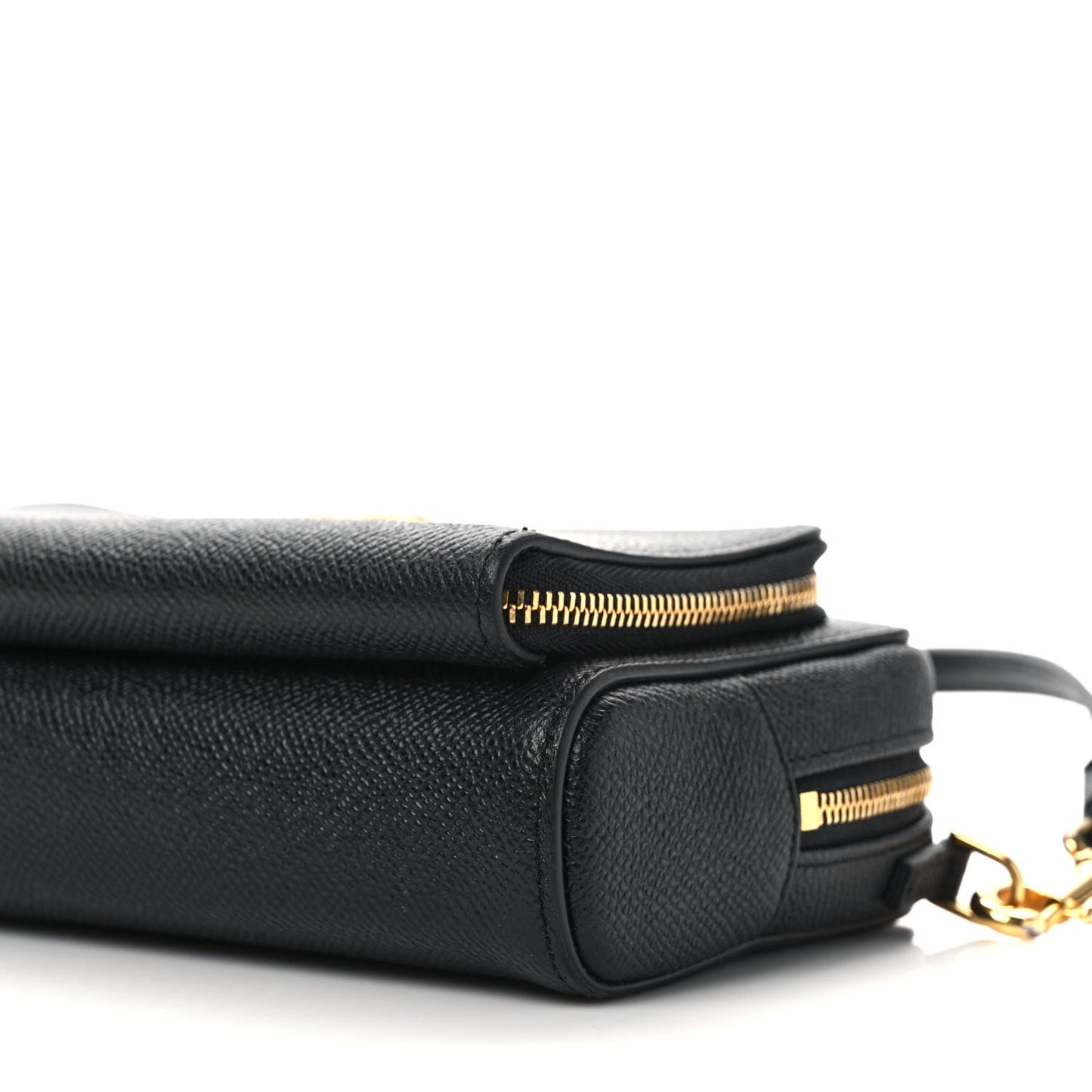 Grained Calfskin Caro Double Pouch Black