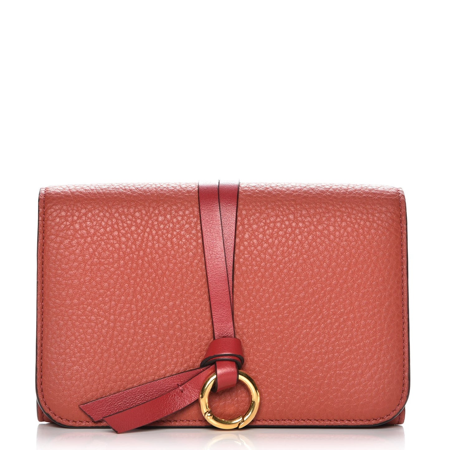 Grained Calfskin Alphabet Compact Wallet Terracotta Red