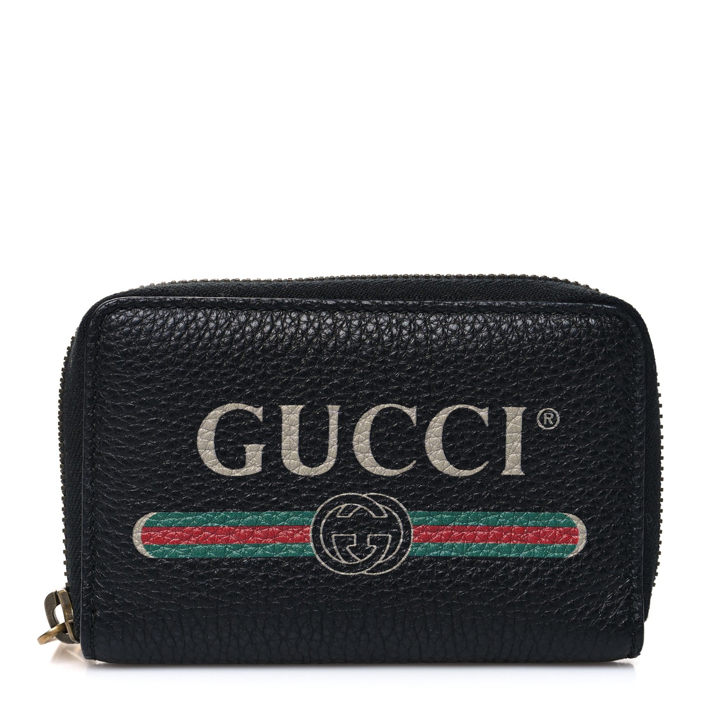 Calfskin Logo Zip Around Card Case Black