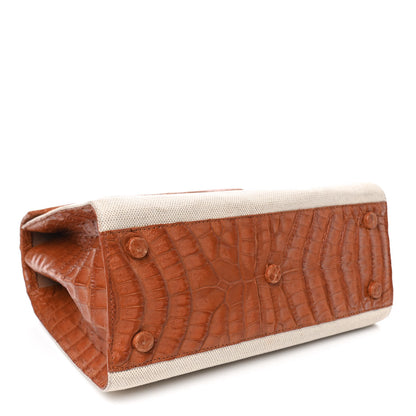 Nancy Gonzalez Linen Crocodile Top Handle Bag Natural Brown 3 of 5