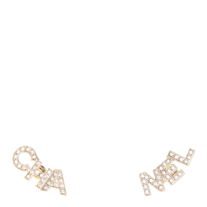 Chanel Crystal Pearl Signature Stud Earrings Gold 1 of 5