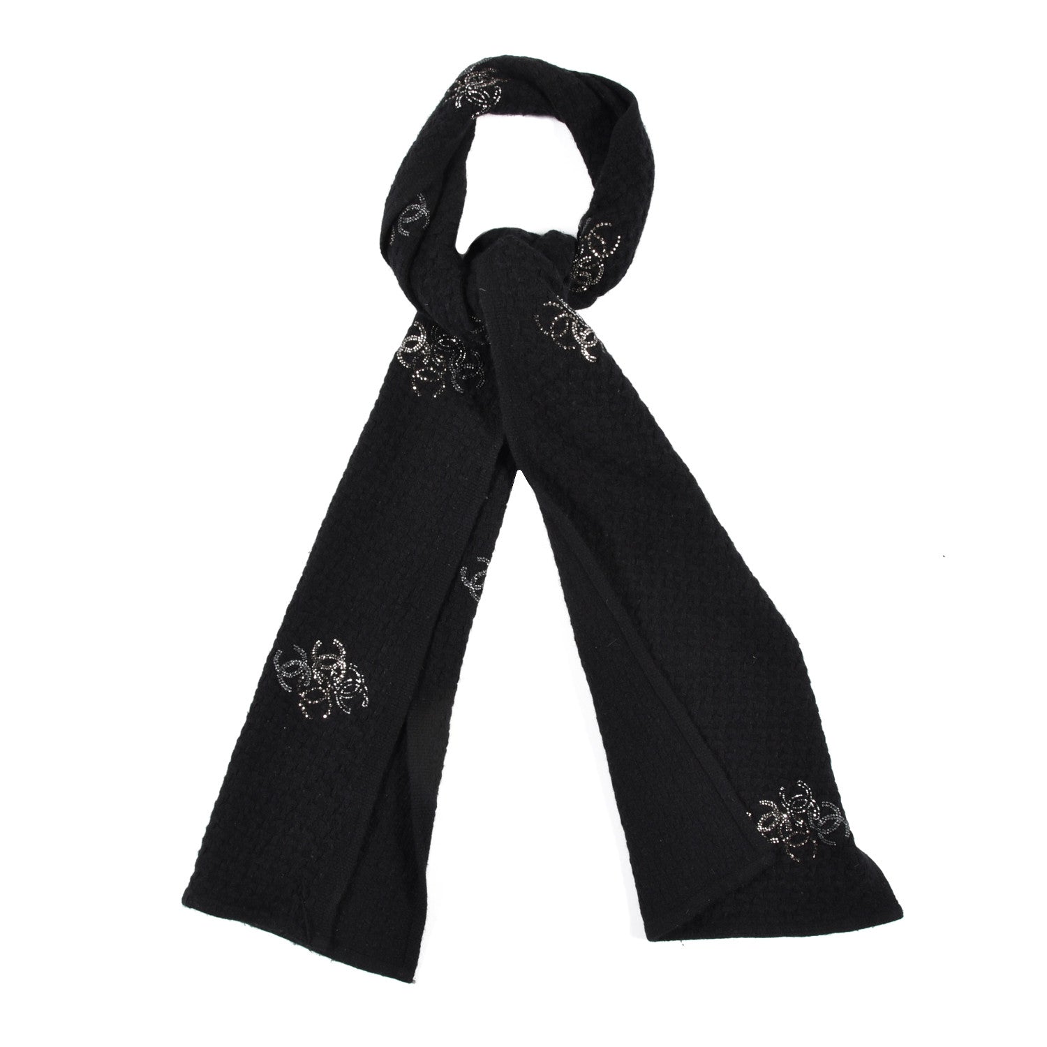 Chanel Cashmere Crystal Logo Scarf Black 1 of 4