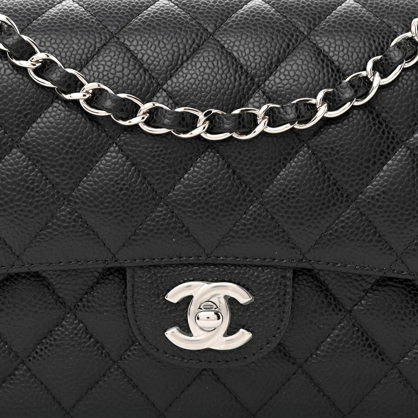 Caviar Quilted Medium Double Flap Black