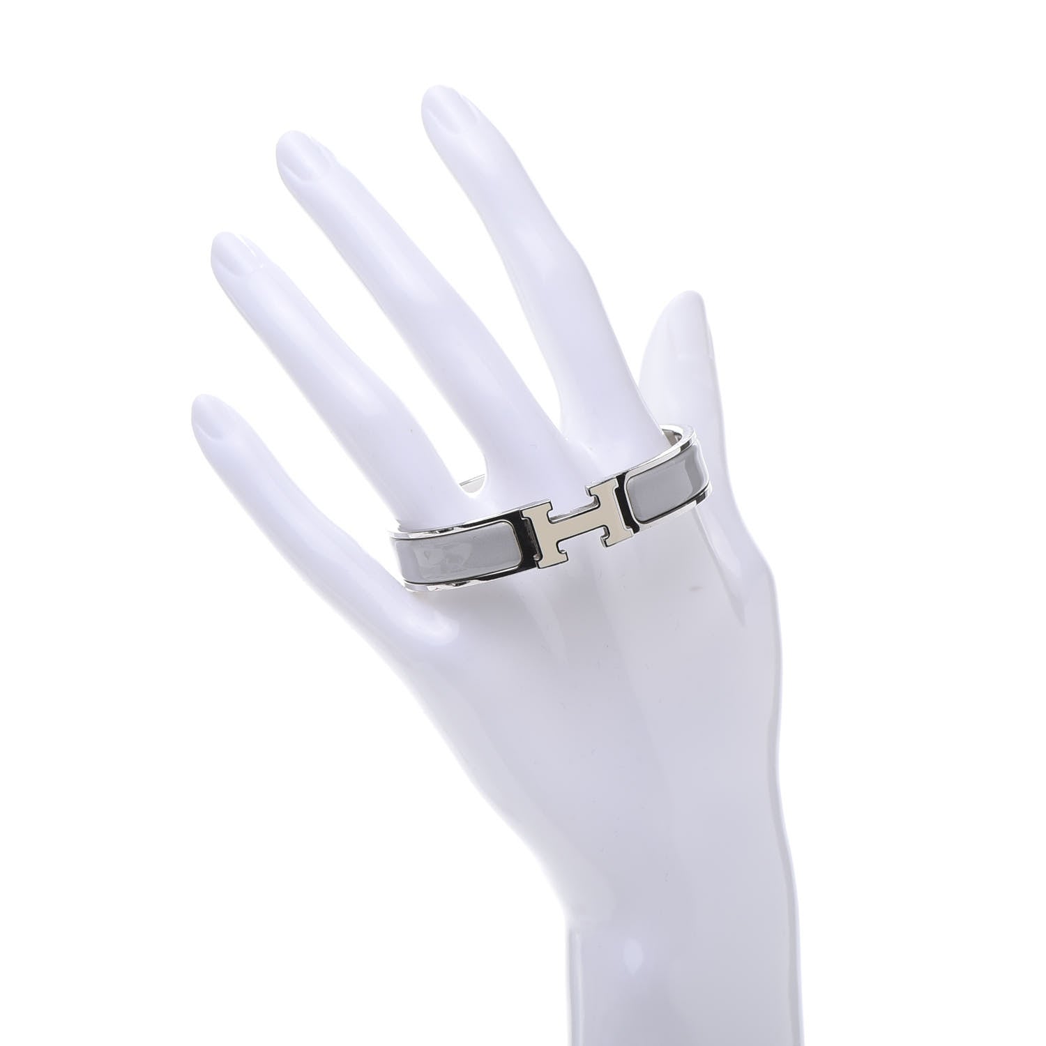 Hermes Enamel Narrow Clic Clac H Bracelet GM Blanc Gris Clair 2 of 5