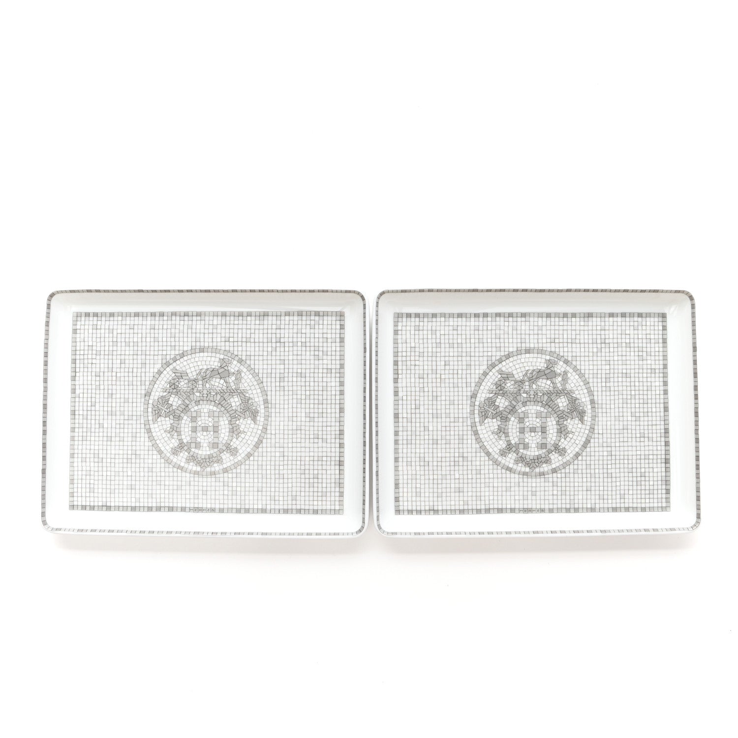 Hermes Porcelain Mosaique Au 24 Sushi Plate Platine 8 of 9