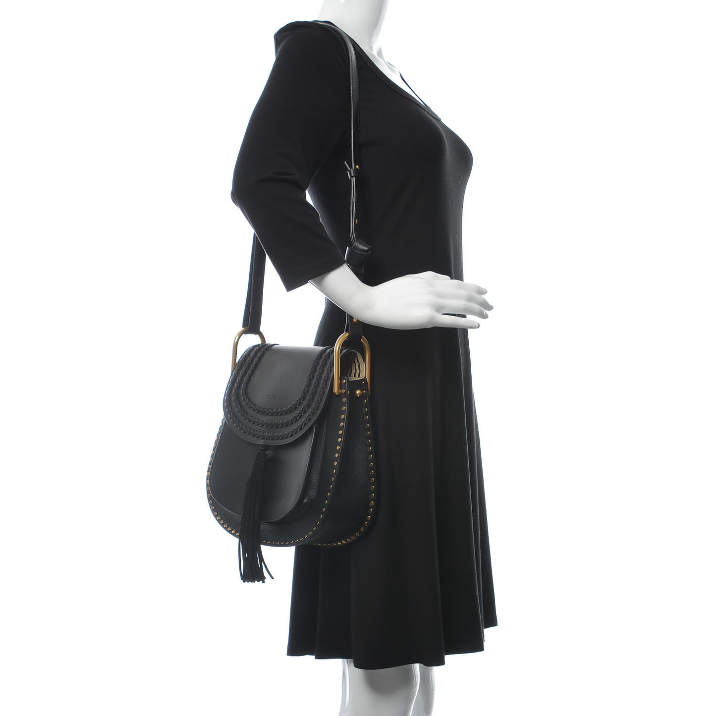 Calfskin Braided Medium Hudson Shoulder Bag Black
