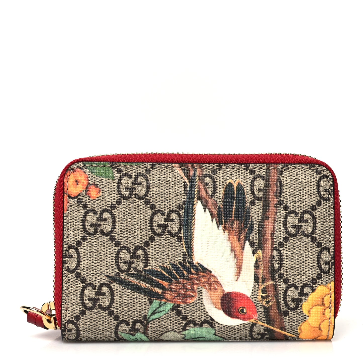 GG Supreme Monogram Tian Zip Around Card Case Wallet Beige Multicolor Red