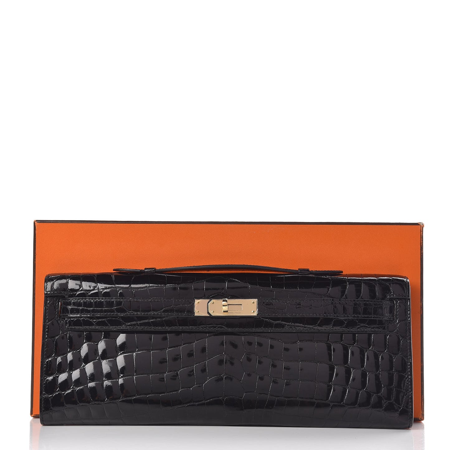 Shiny Niloticus Crocodile Kelly Cut Pochette Black