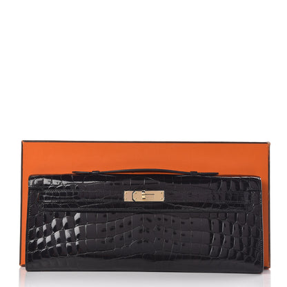 Hermes Shiny Niloticus Crocodile Kelly Cut Pochette Black 28 of 28