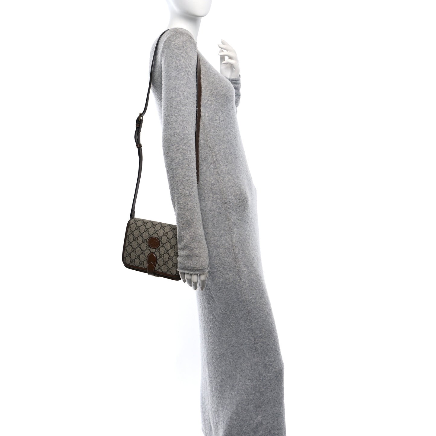 GG Supreme Monogram Azalea Calfskin Mini Retro Interlocking G Flap Shoulder Bag Beige Ebony Brown Sugar