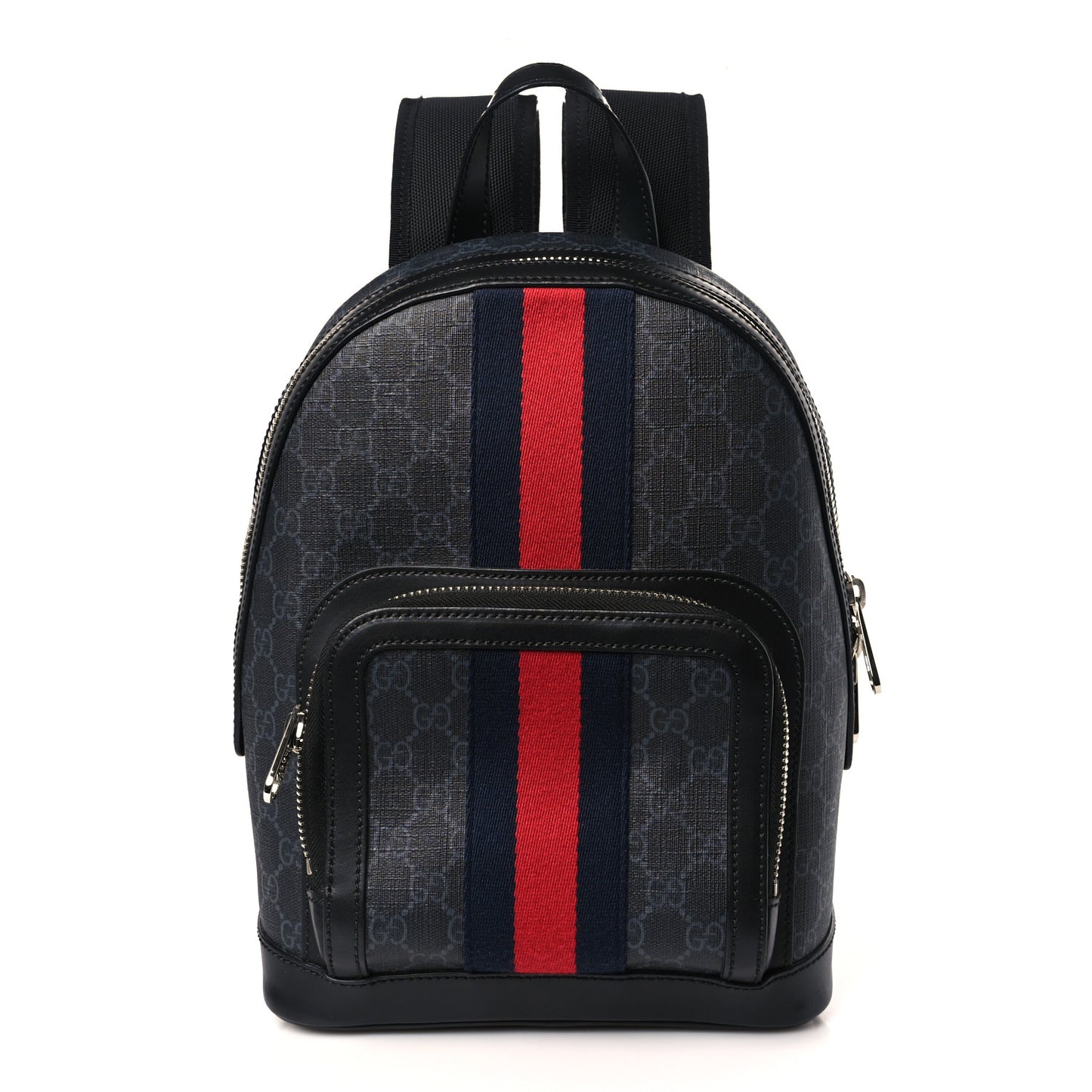 GG Supreme Monogram Appia Calfskin Web Small Day Backpack Black