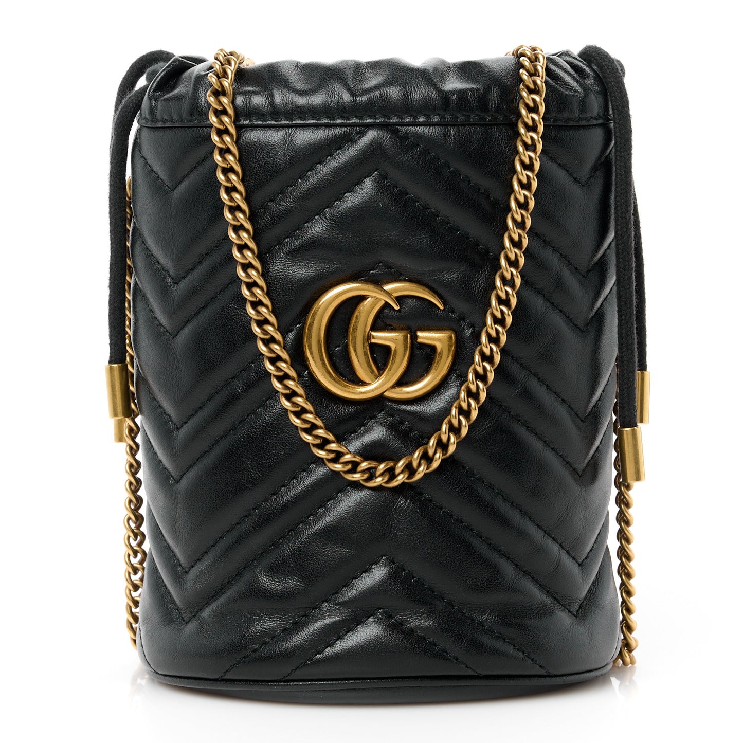 Calfskin Matelasse Mini GG Marmont 2.0 Bucket Bag Black