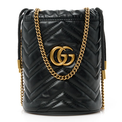 Gucci Calfskin Matelasse Mini GG Marmont 2.0 Bucket Bag Black 1 of 12