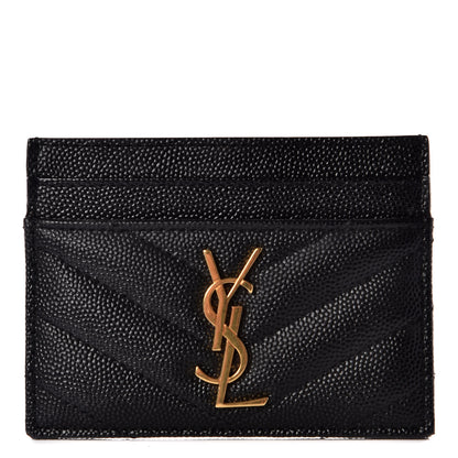 Saint Laurent Grain De Poudre Matelasse Chevron Monogram Credit Card Case Black 1 of 9