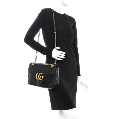 Gucci Calfskin Matelasse Medium GG Marmont Shoulder Bag Black 2 of 8