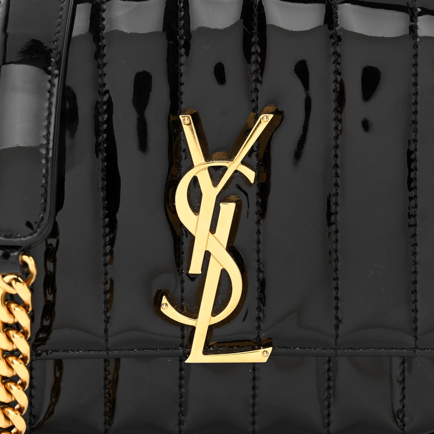Patent Calfskin Matelasse Monogram Small Vicky Chain Bag Black