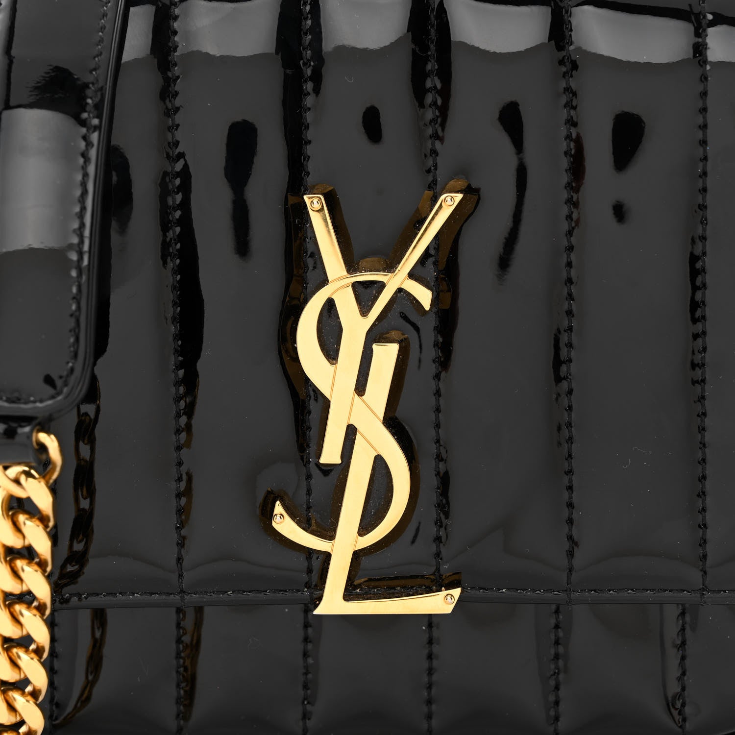 Saint Laurent Patent Calfskin Matelasse Monogram Small Vicky Chain Bag Black 8 of 10