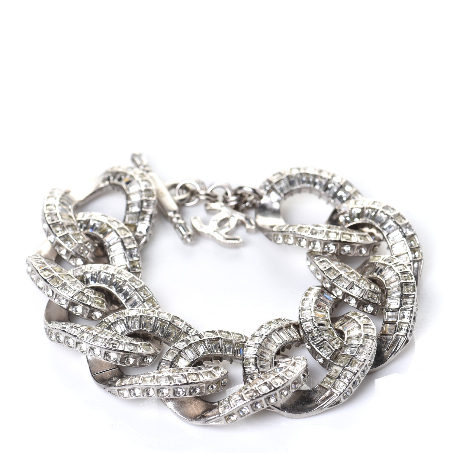 Chanel Baguette Crystal Chain Link CC Bracelet Silver 1 of 5