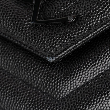Saint Laurent Grain De Poudre Matelasse Chevron Monogram Monochrome Chain Wallet Black 8 of 11