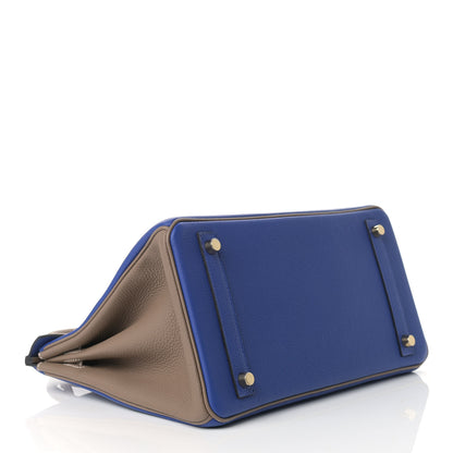 Hermes Togo Bi-Color Horseshoe Birkin 30 Bleu Electrique Etoupe 4 of 13