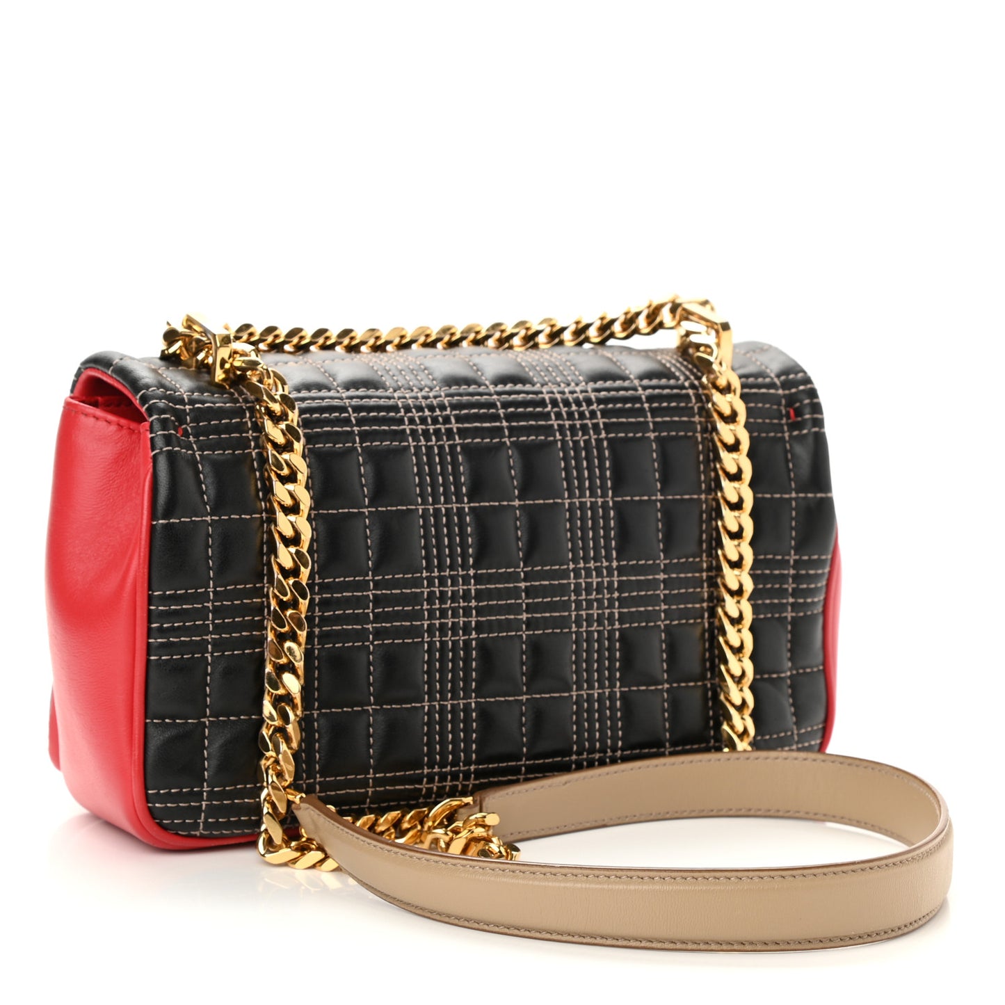 Lambskin Quilted Small Lola Tri-Color Bag Black Red Camel