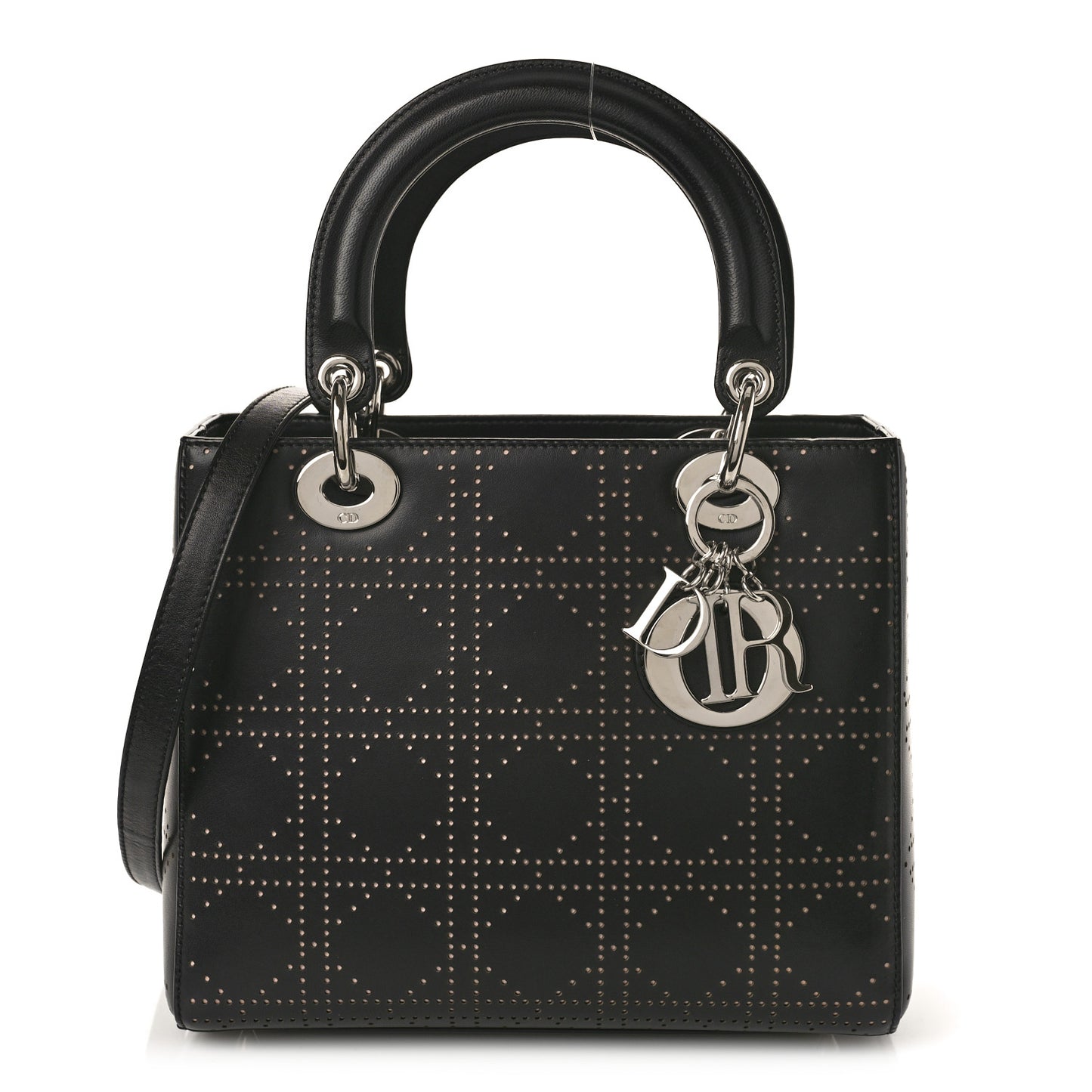 Calfskin Perforated Cannage Medium Lady Dior Black