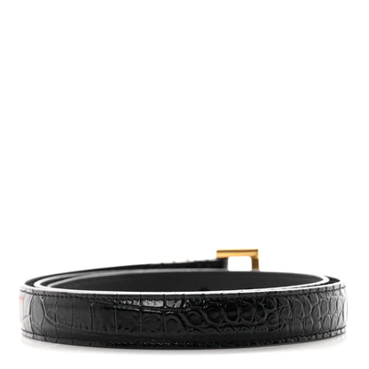 Saint Laurent Calfskin Crocodile Embossed Monogram Square Buckle Belt 80 32 Black 2 of 7
