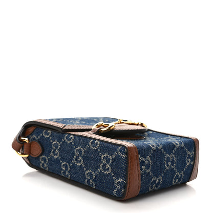 Gucci New Denim GG Monogram Dollar Calfskin Mini Horsebit 1955 Crossbody Bag Blue Tea Cuir Epilog 4 of 9