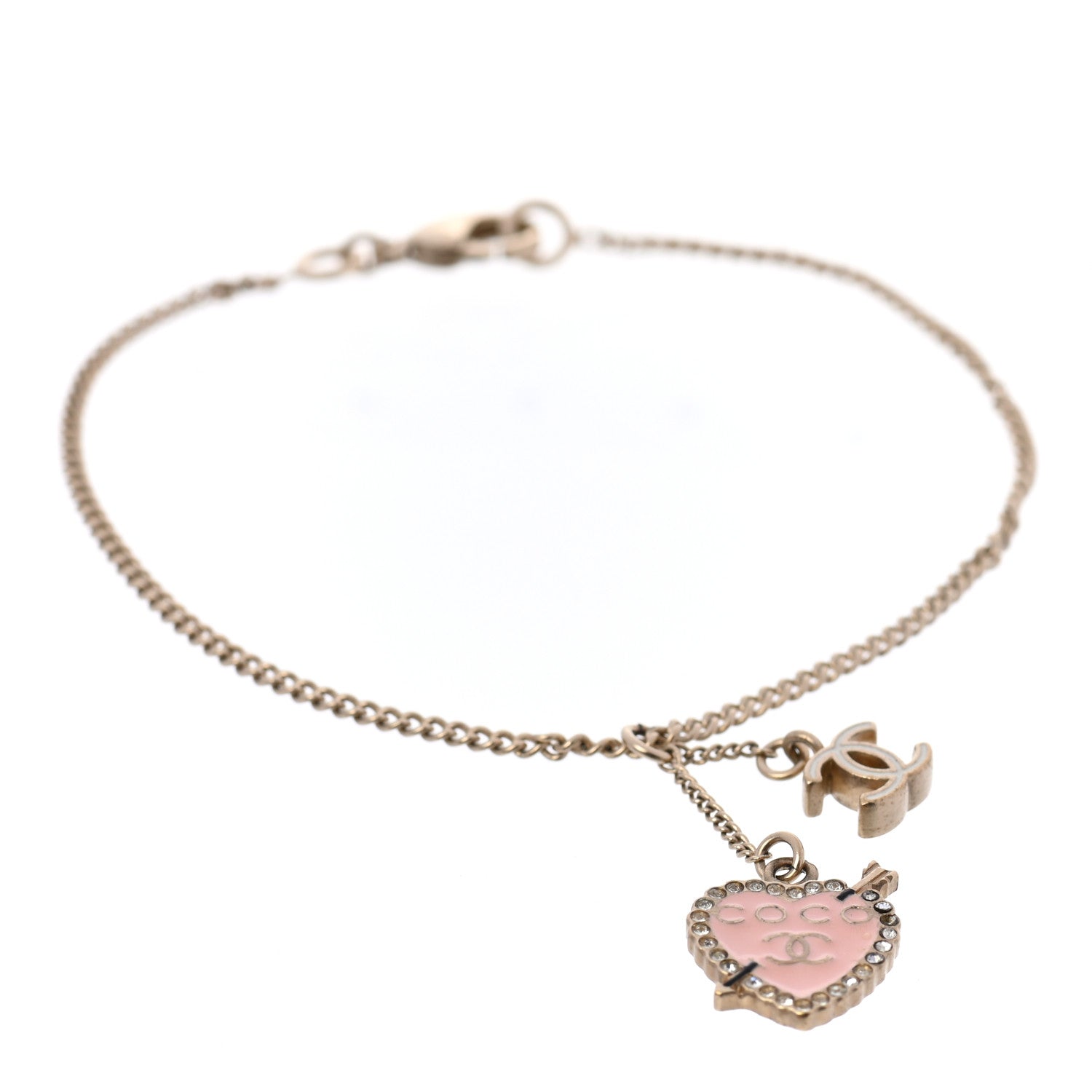 Chanel Enamel Crystal Heart Coco Bracelet Gold 1 of 4