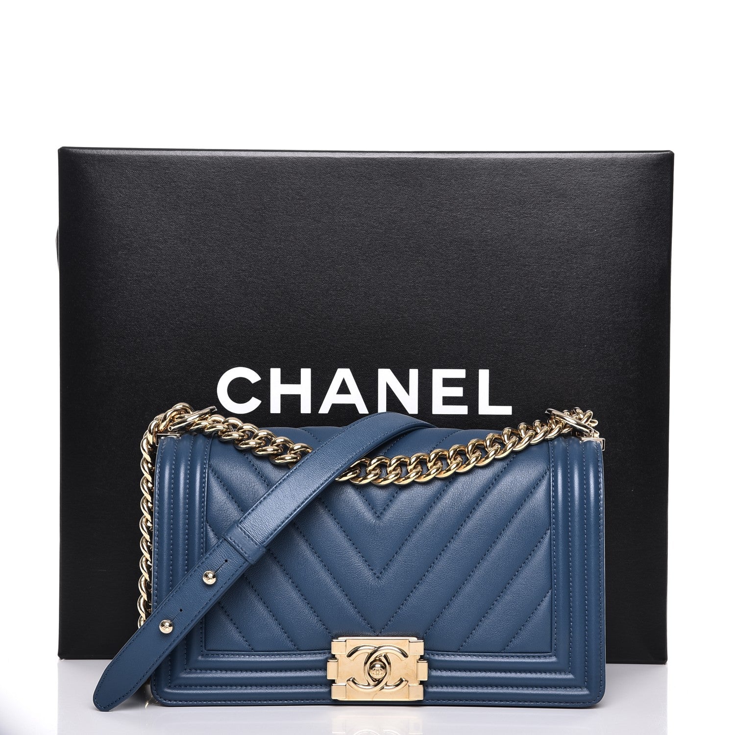 Chanel Calfskin Chevron Quilted Medium Boy Flap Blue 11 of 11