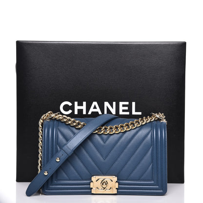 Chanel Calfskin Chevron Quilted Medium Boy Flap Blue 11 of 11