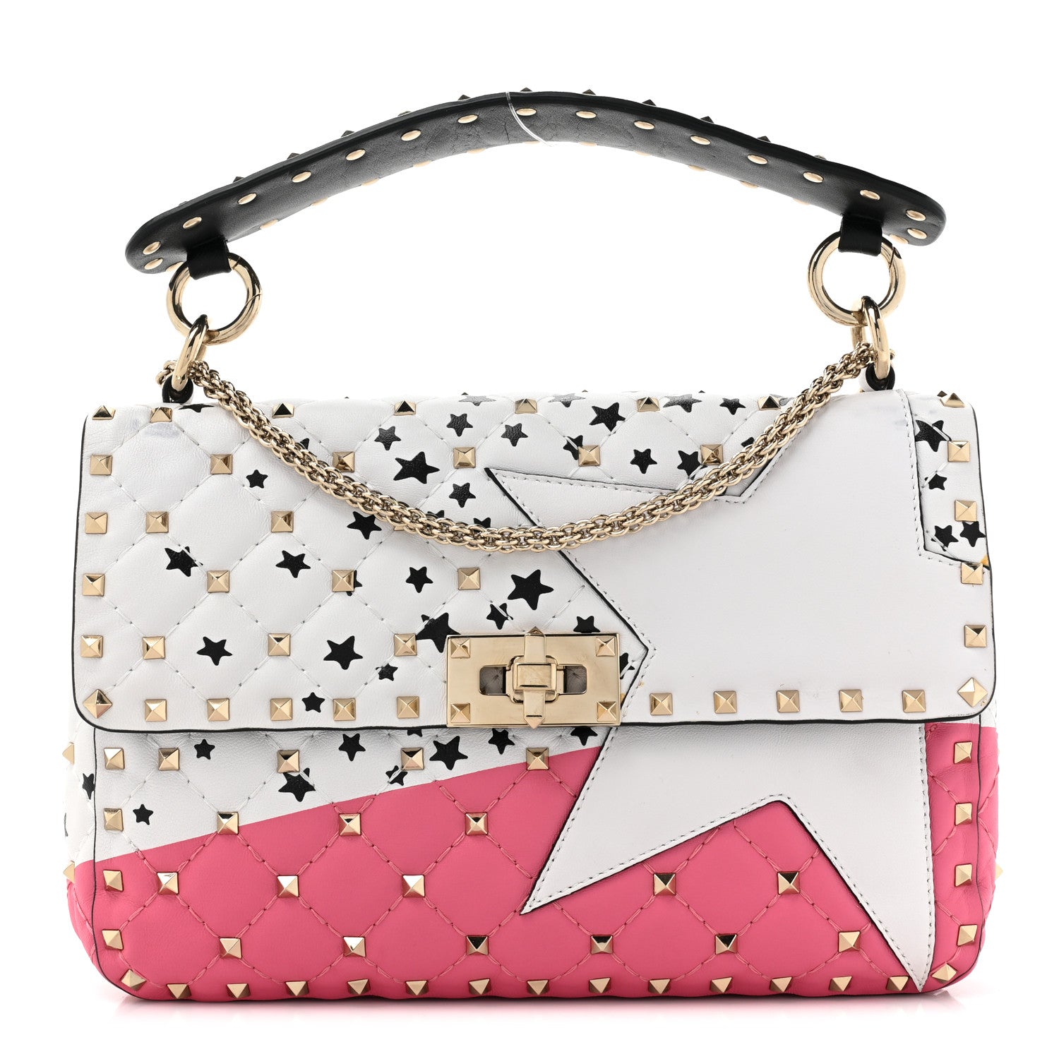 Valentino Garavani Lambskin Medium Star Rockstud Spike Shoulder Bag White Pink 1 of 13