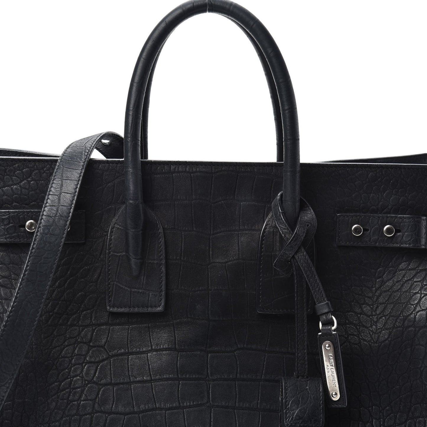 Crocodile Embossed Suede Small Supple Sac De Jour Black