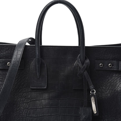 Saint Laurent Crocodile Embossed Suede Small Supple Sac De Jour Black 7 of 11