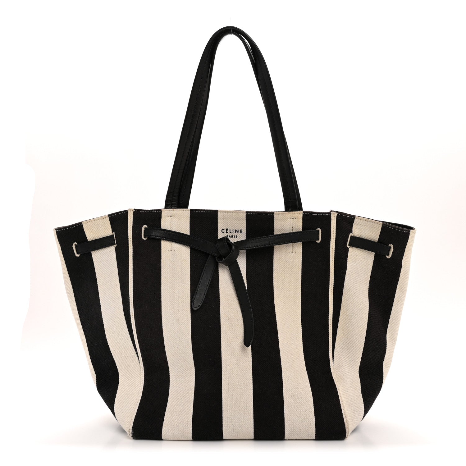 Celine Canvas Striped Medium Belt Cabas Phantom Black White 1 of 13