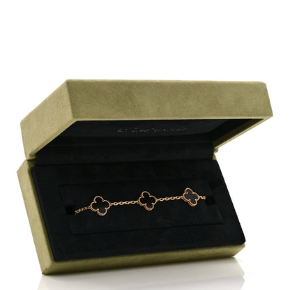 Van Cleef & Arpels 18K Yellow Gold Black Onyx 5 Motifs Vintage Alhambra Bracelet 5 of 5