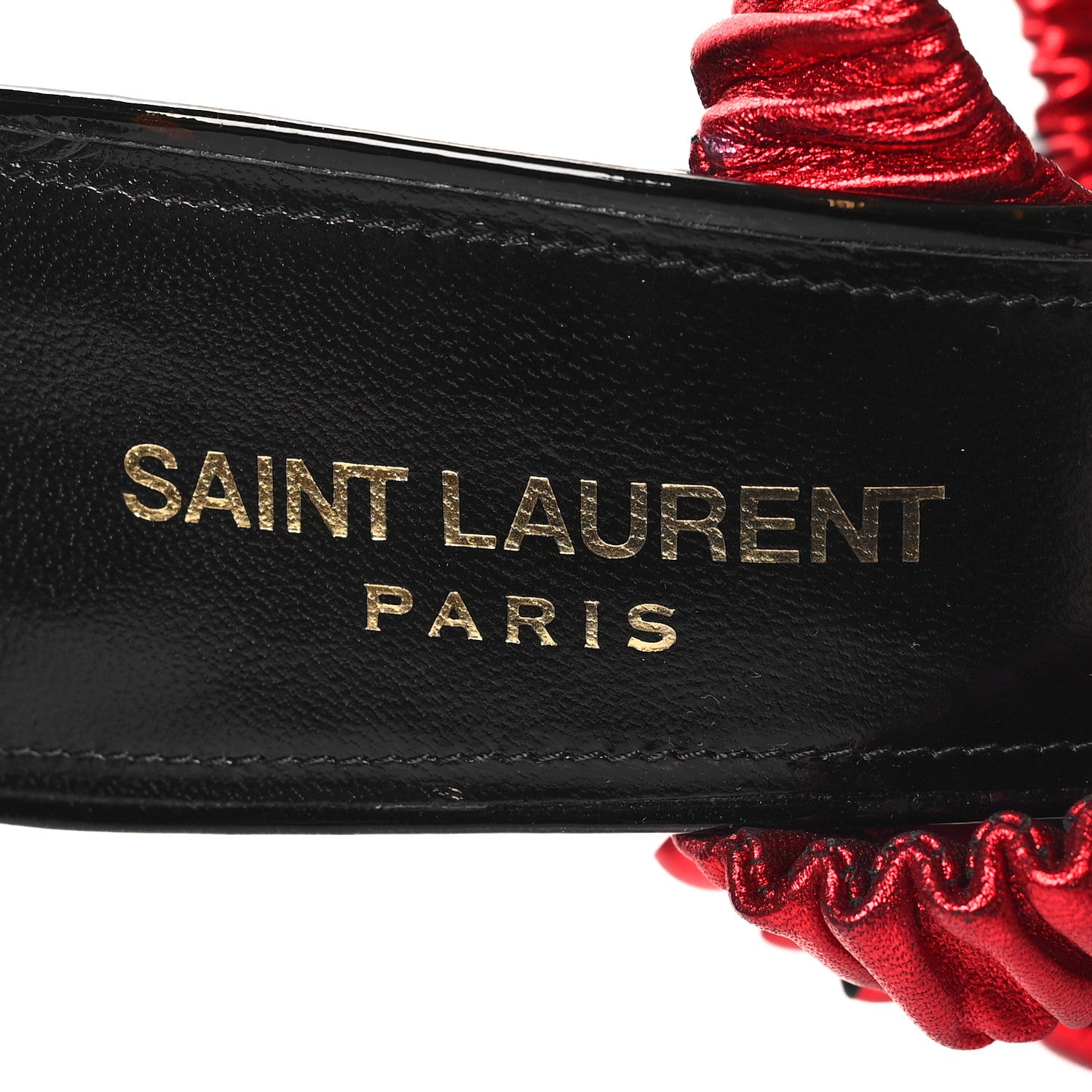 Saint Laurent Patent Nappa Silk Freja 105 Flower Ankle Pumps 37.5 Black Rosso 8 of 9