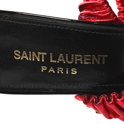 Saint Laurent Patent Nappa Silk Freja 105 Flower Ankle Pumps 37.5 Black Rosso 8 of 9
