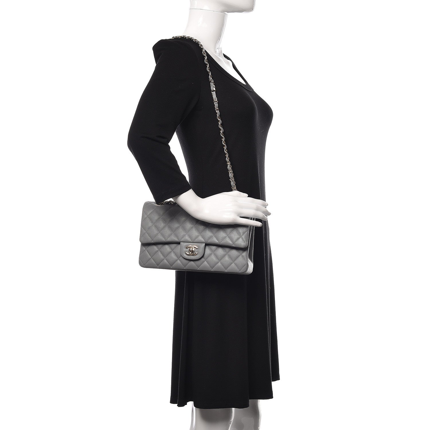 Chanel Caviar Quilted Medium Double Flap Grey 2 of 9