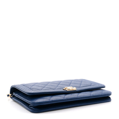 Chanel Caviar Quilted Boy Wallet On Chain WOC Dark Blue 4 of 11