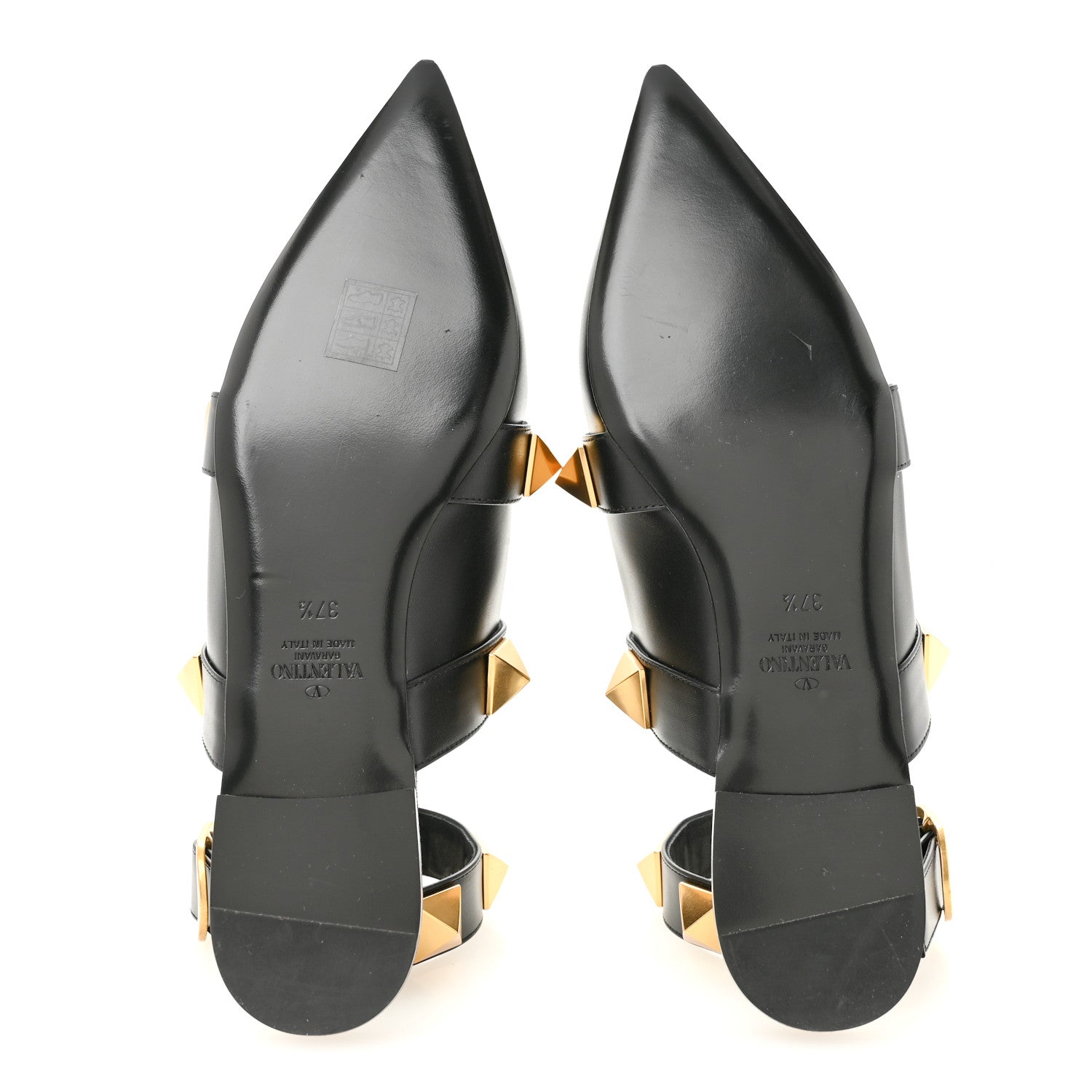 Valentino Garavani Calfskin Roman Stud Ankle Strap Flat Mules 37.5 Black 6 of 9