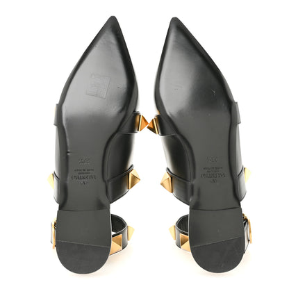 Valentino Garavani Calfskin Roman Stud Ankle Strap Flat Mules 37.5 Black 6 of 9