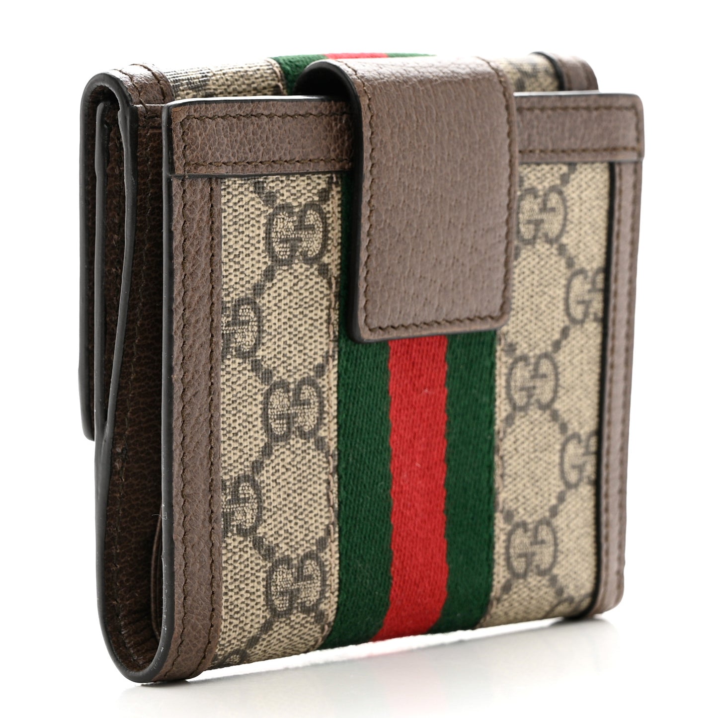 GG Supreme Monogram Web Ophidia French Flap Wallet Beige New Acero