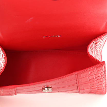 Balenciaga Shiny Calfskin Tonal B Crocodile Embossed Hourglass Top Handle Bag XS Bright Red 5 of 8