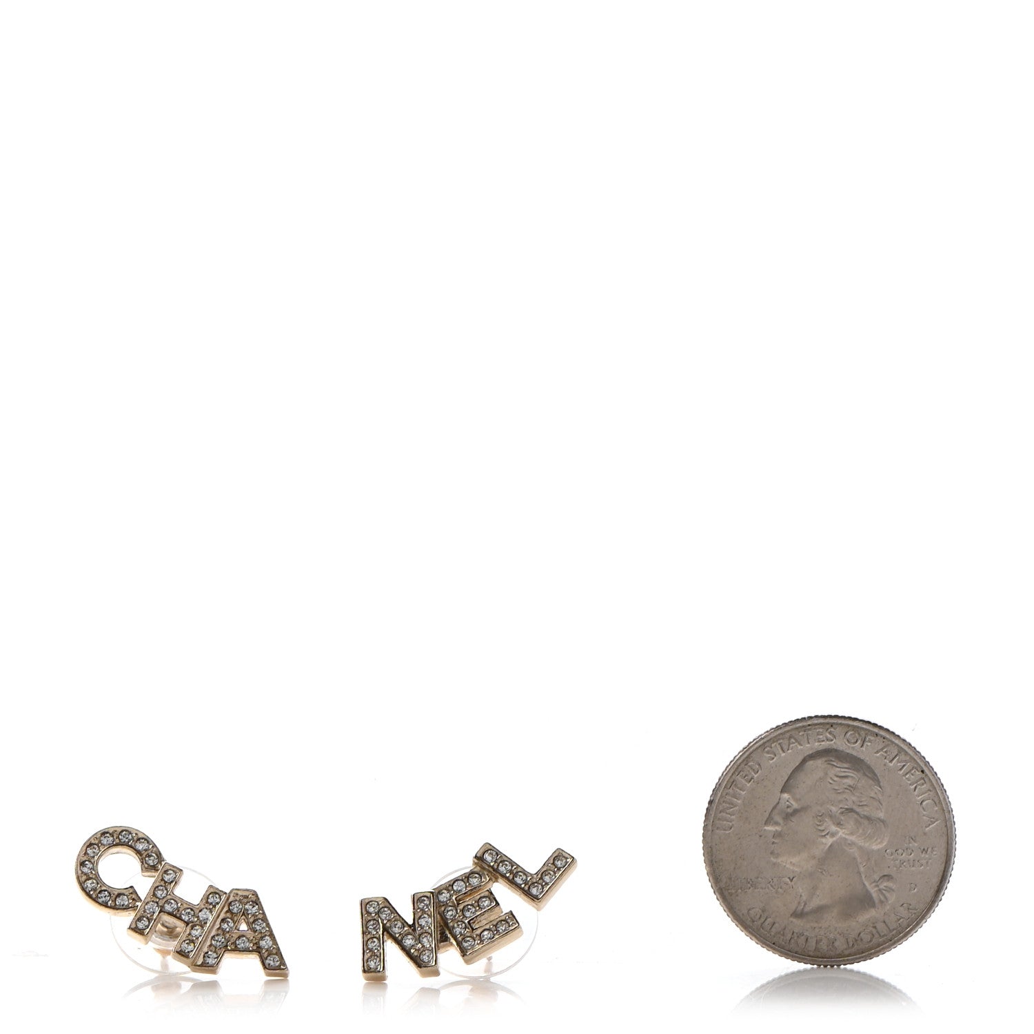 Chanel Crystal Pearl Signature Stud Earrings Gold 2 of 4