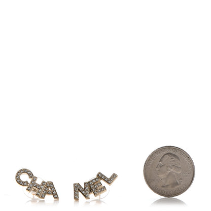 Chanel Crystal Pearl Signature Stud Earrings Gold 2 of 4