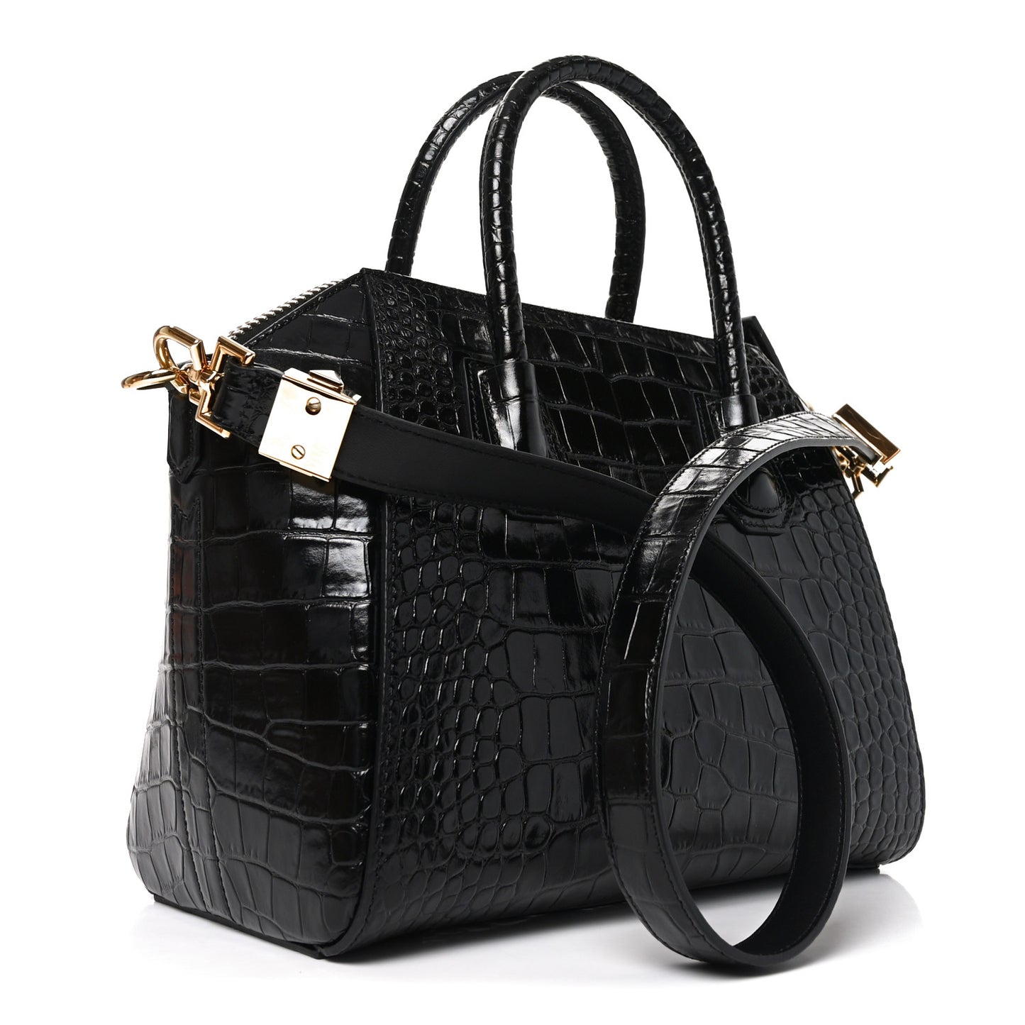 Calfskin Crocodile Embossed Small Antigona Black