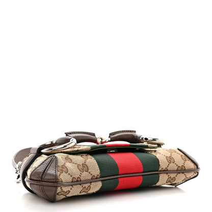 Gucci Monogram Textured Dollar Calfskin Heavy Grosgrain Web Small Maxi Horsebit Chain Shoulder Bag Beige Ebony New Acero 4 of 11