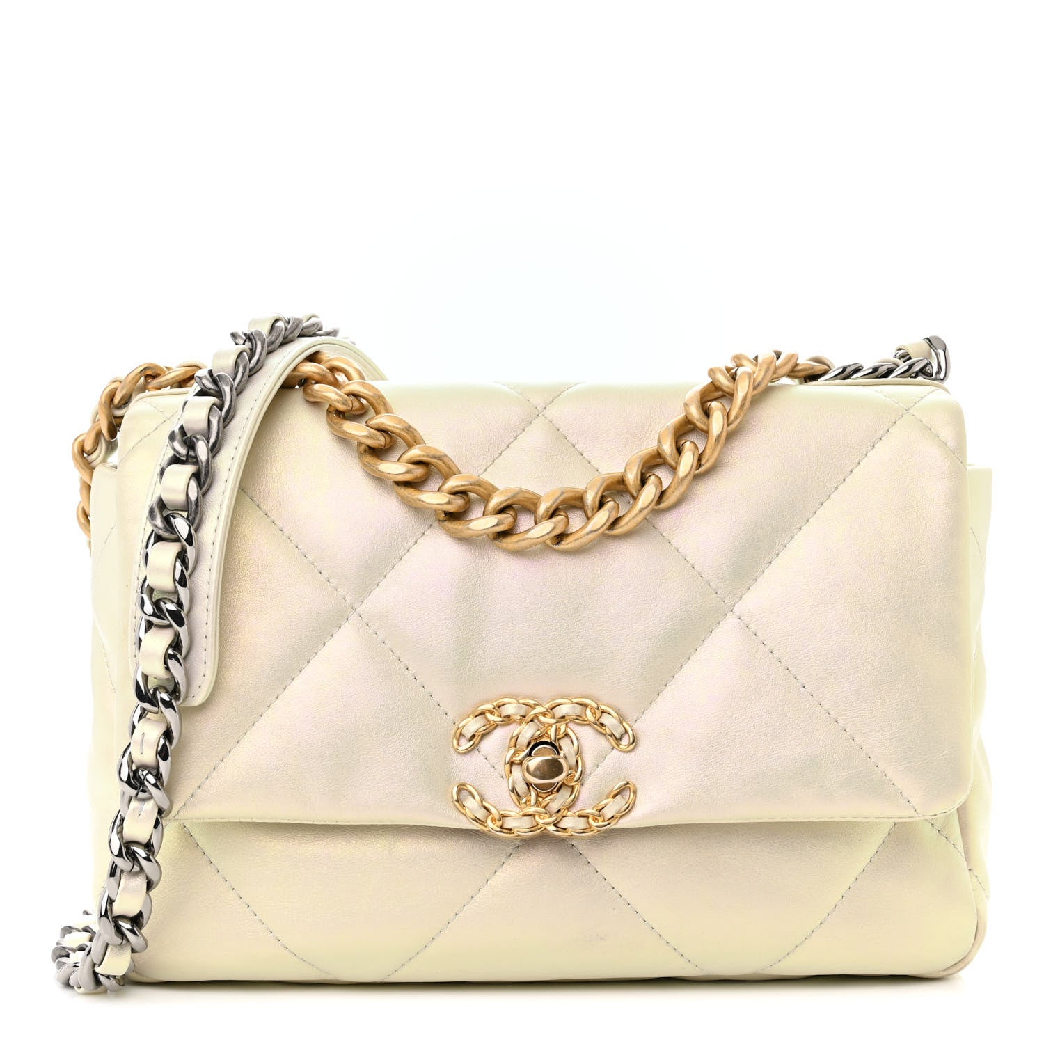 Chanel Iridescent Calfskin Quilted Medium Chanel 19 Flap White 1 of 10